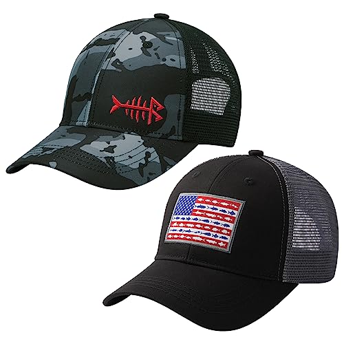 Image of BASSDASH 2 Pack Altimate Fishing Hunting Hat Mesh Back for Men Women Adjustable Baseball Trucker Cap Camo Blaze Orange