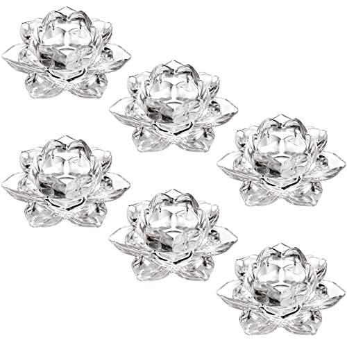 Zoofox Set Of 6 Glass Tealight Candle Holder, Votive Candle Holders, Clear Crystal Lotus Tealight Candle Holder For Wedding Table Centerpieces, Party And Home Decor #TOP7