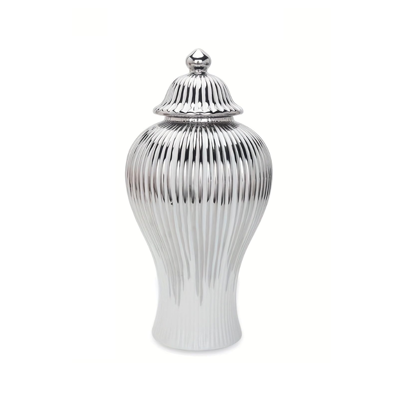 EYPKPL Luxury Ceramic Vase Minimalist Ginger Jar with Lid Electroplated Vertical Fluted Temple Jar Porcelain Storage Jar Flower Arrangement Vase(20x42cm)