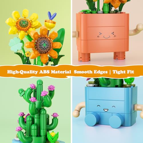 Image of 292 PCS Cute Plants Building Blocks Set, 2-in-1 Artificial Succulents Cactus & Sunflower Potted Flowers Building Toys, Creative DIY Floral Botanical Collection Gift for Adults & Kids Ages 6+