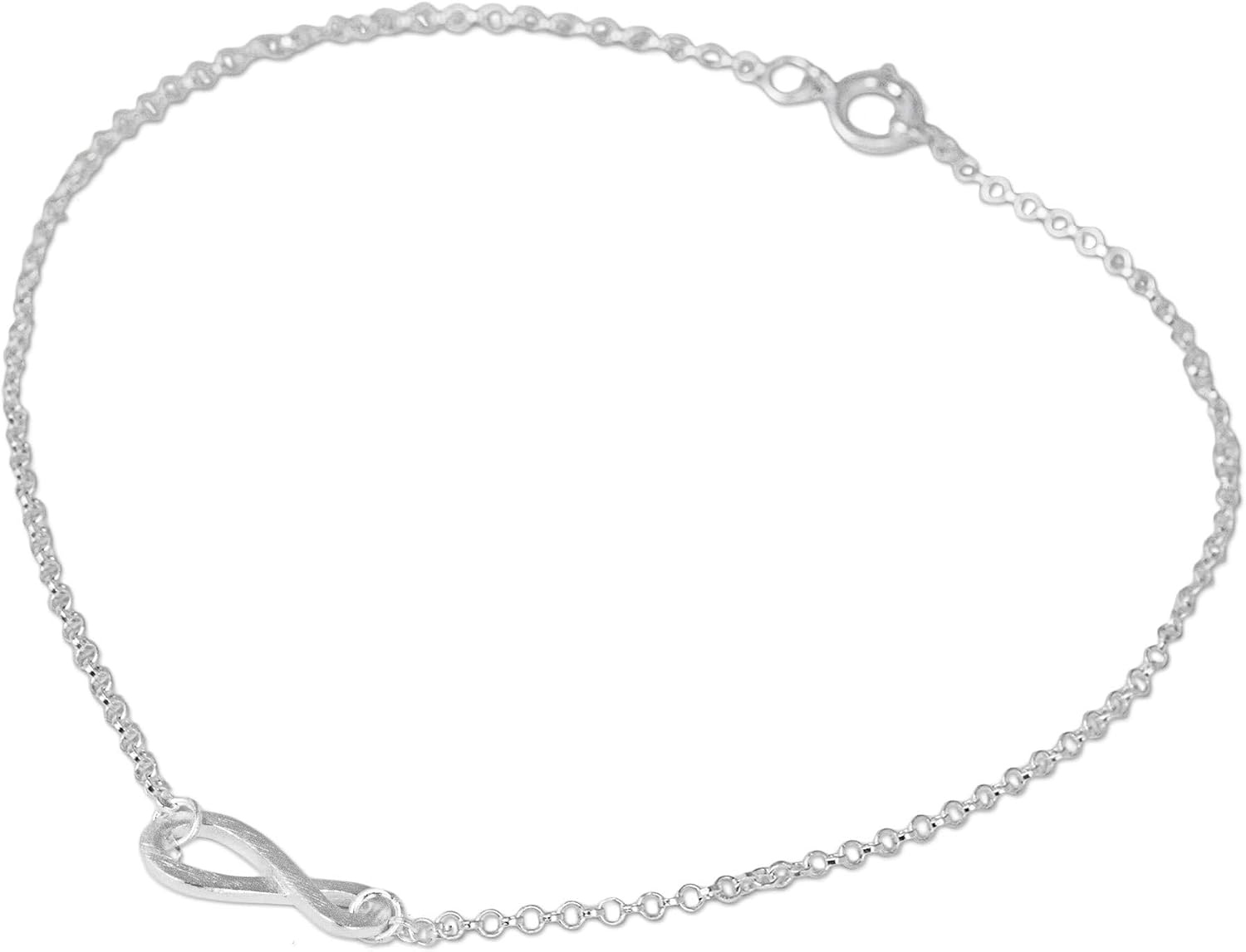 NOVICA Artisan Handmade Sterling Silver Anklet Infinity Symbol Thai Artisan Crafted Charm Thailand Inspirational [9.75 in L 2 mm W Medallion 0.3 in L x 0.6 in W] ' into Infinity'