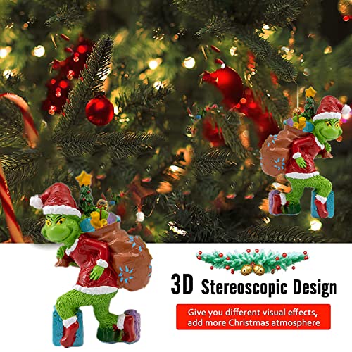 Grinch Christmas Decorations, Grinch Hanging Ornament Christmas Tree Decorations Pendants, Funny Resin Green Grinch Xmas Decor For Home Holiday Party (Grinch With Burden) #TOP1
