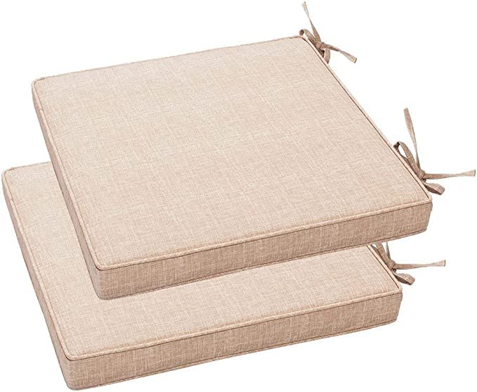 Indoor/Outdoor Waterproof Square Corner Seat Cushion, 18" x 18" x 2.5", 2 Pack, Weather Resistant Universal Seat Cushions, for Patio Garden Dining (Cream Beige)