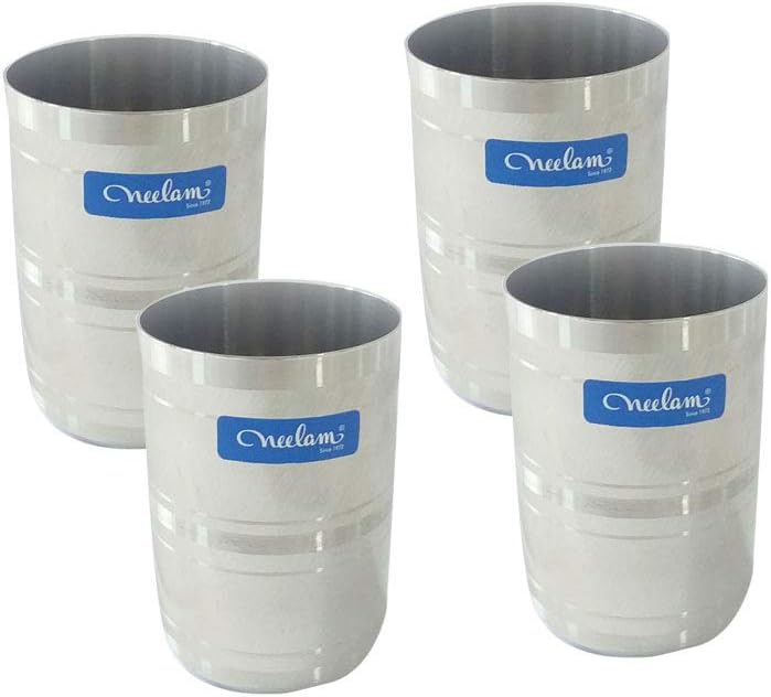 Neelam Stainless Steel 7 22G Diamond Royal Glass, 250 ml, Silver, Set of 4