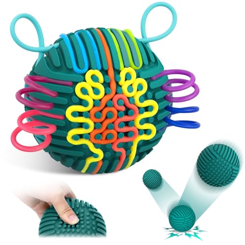 ddLUCK - Pelota de Actividad sensorial, Juegos antiestrés de Silicona para Autismo, TDAH, alejamiento, ansiedad, Viaje, Juguete silencioso Fidget Toys para niños y Adultos, 10 Colores con 20 Cuerdas