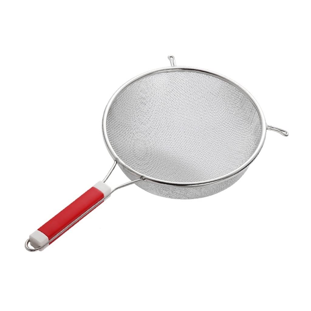 Cedzak do gotowania Sitko do makaronu z drobnej siatki Sitko ze stali nierdzewnej Durszlak z czerwonymi uchwytami 7-5/23 cm (Rozmiar: L)