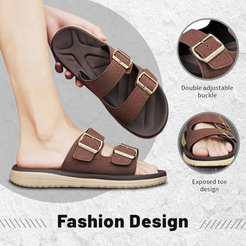 Image of Mens Sandals Arch Support Comfortable Beach Slides with Adjustable Buckle Straps Slippers for Men