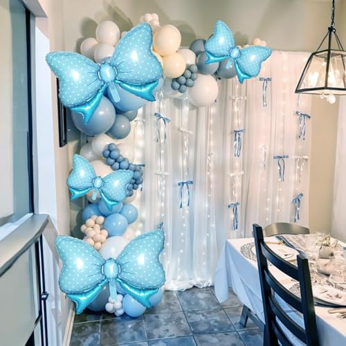 Image of 10pcs Blue Bow Balloon, Light Blue Bows Balloons, Pastel Giant Bow Foil Balloon With Two Sizes For Birthday Baby Shower Girls Women Party Wedding Bridal Shower Bachelorette Engagement Decorations