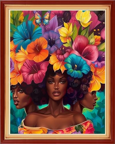 Image of Funchey Stamped Cross Stitch Kits, DIY Cross Stitch Pattern for Adults Beginners Needlepoint Kits Embroidery Kit Arts and Crafts 11CT-Rainbow Flower Girl 16x20 inch