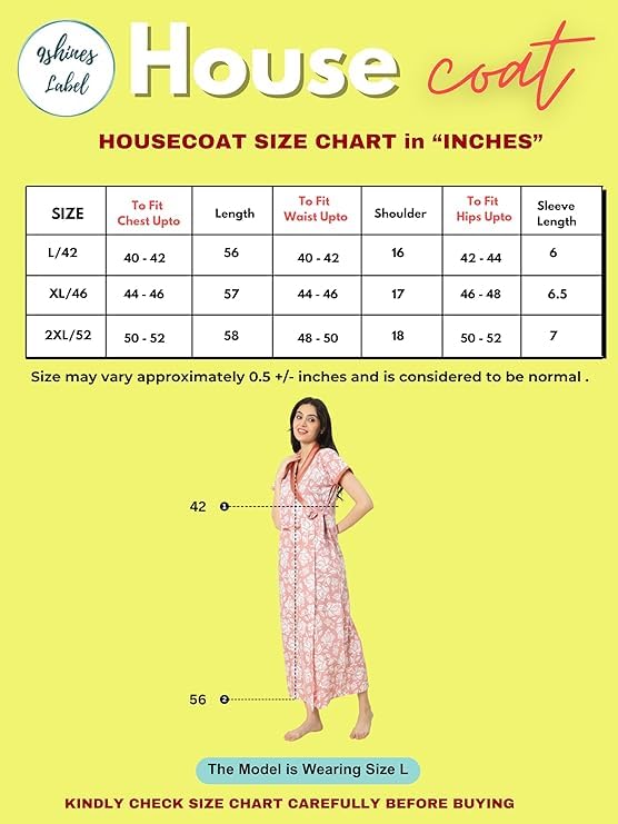Image of 9shines Label Stylish Cotton Nighty Robe for Women | Front Open Floral Housecoat | Wrap Nighty with Pocket | Adjustable Waist Tie | Plus Size Housecoat (HC-2026)