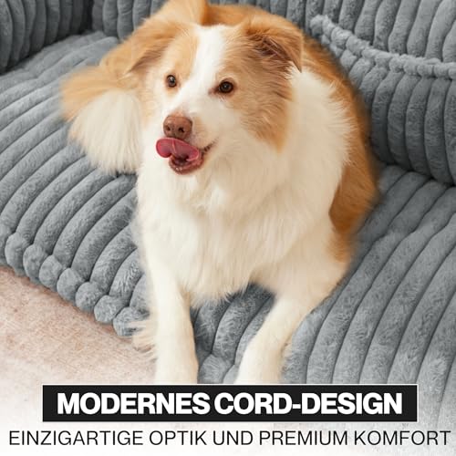 noviclass® Hundesofa Chaffar Hundebett | Orthopädische Matratze | Moderner Stil | Cord-Design Größen (Lichtgrau, XXL (140cm))