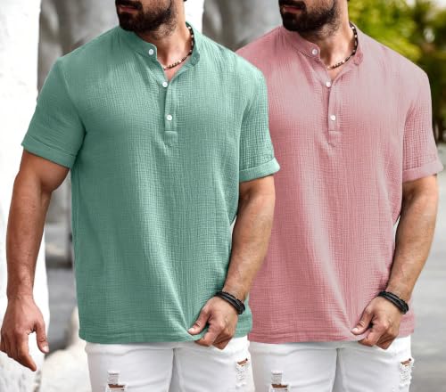 Image of Zombom Men's Polycotton Solid Short Kurta | Regular Fit | Half Sleeve | Mandarin Collar | Lightweight Casual Wear for Daily, Summer Comfort & Smart Look