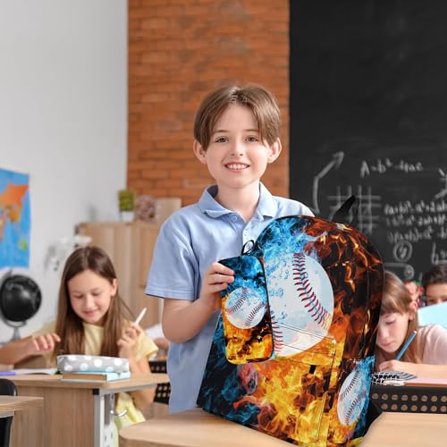 Image of Baseball Printed Backpack Set for Boys Kids, 3Pcs Bookbag with Pencil Case for school, 17 Inch Lightweight Laptop Backpack with Lunch Bag for Mens Teens Office, High School