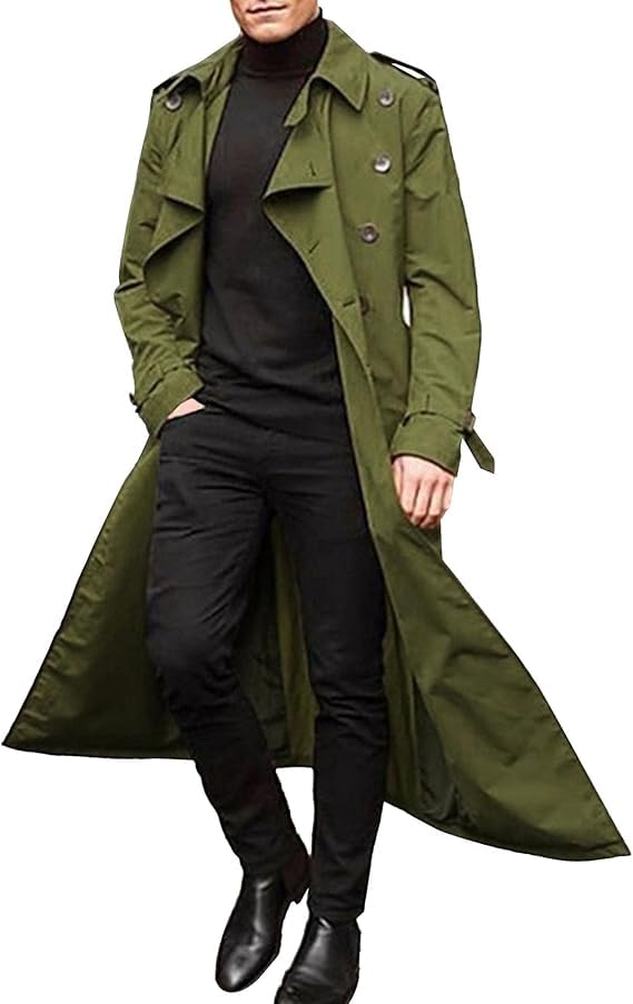 Maiyifu-GJ Men's Fall Winter Trench Coat Slim Fit Double Breasted