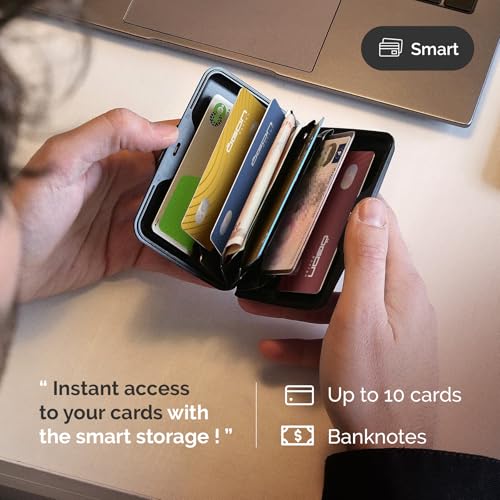 Image of OGON -DESIGNS- Aluminum card holder, RFID protection against fraud and demagnetization, compact wallet, Smart Case STOCKHOLM model (Aluminum Matcha, Extra-secure lock)