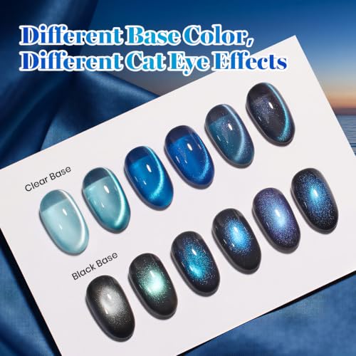 Image of Beetles Blue Cat Eye Gel Nail Polish Set - Blue Hour 6 Colors 15ML Full Size Glitter Gel Polish Kit Glass Cat Eye Magnetic Effect Soak Off UV Nail Art DIY Salon at Home Gift for Women