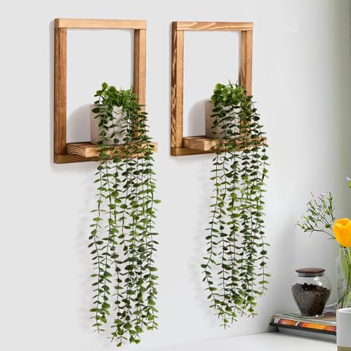 SOONOW 2 Pack Wooden Shelves with Fake Hanging Plants for