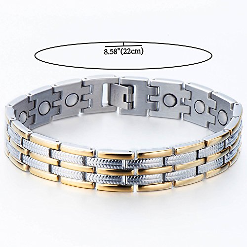 COOLSTEELANDBEYOND Stainless Steel Man Bracelet Energy Link Gold Silver and Free Link Removal Tool2
