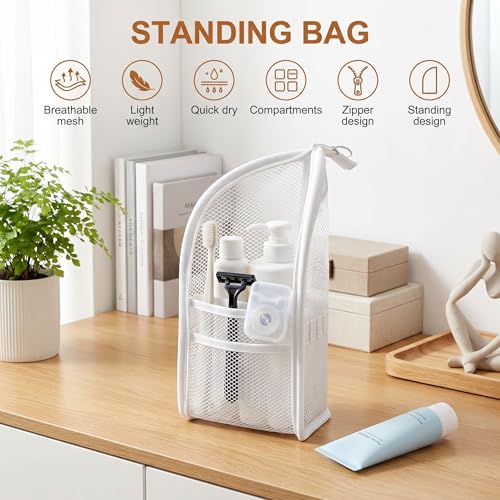 Image of Standing Toiletry Bag,Portable Foldable Hanging Travel Organizer with Zipper and Loop,Mesh Large Capacity Cosmetic Waterproof Bag for Bathroom,Suitcase Packing,Toiletries,Makeup,Skincare (1PC,Black)
