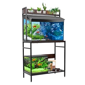 huyear 20-29 Gallon Fish Tank Stand, Heavy Duty Metal Frame Aquarium Stand for Fish Tank Accessories Storage, 3-Tier Fish Tank Stand with Plant Shelf for Living Room Home, 29.5″ x 54.7″ x 15.7″, Brown