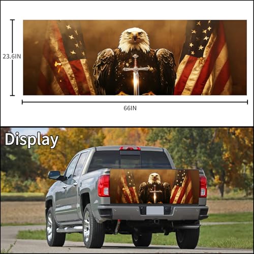 Image of Truck Tailgate Wraps Decals - 66x23.6 in American Eagle Flag Tailgate Graphics for Trucks Pickup Personalized Decoration