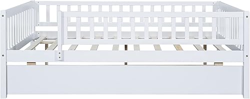 Miniatura 4 de Harper & Bright Designs Sofá cama matrimonial con nido, marco de cama nido de madera con rieles para valla, cama matrimonial Montessori para