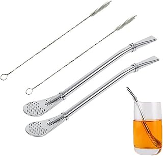 TXIN 2 Pack Stainless Steel Drinking Spoon Straws Yerba Mate Bombilla Gourd Drinking Filter Straws Stirrer with 2Pcs Cleaning Brush
