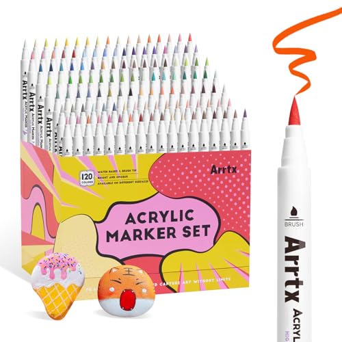 Image of Arrtx 120 Colors Markers Paint Pens, Acrylic Paint Pens for Artists Adults Coloring Drawing Cartoon Anime Comic - Brush Tip for Rock Painting, Wood, Canvas, DIY Crafts Making Art Supplies