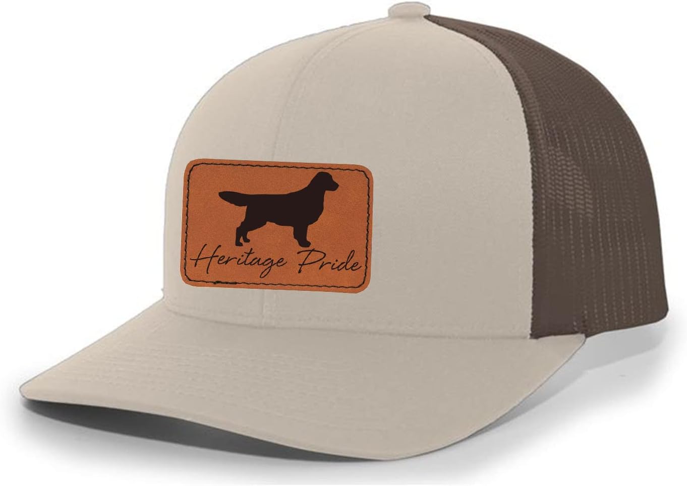 Heritage Pride Canine Collection Golden Retriever Duck Hunting Dog Mens Engraved Leather Patch Mesh Back Trucker Hat