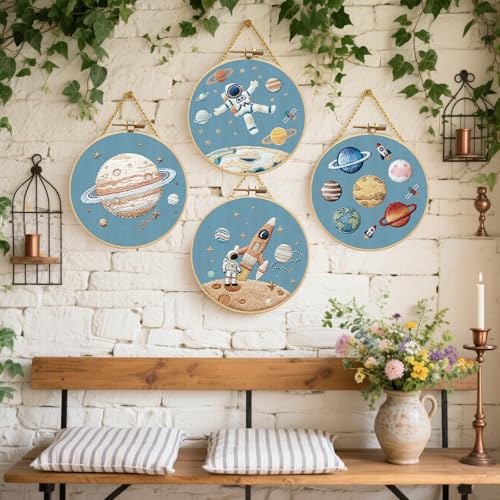 Kit de broderie débutant astronaute FREEBLOSS avec 4 cerceaux - 7