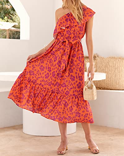 BTFBM Women's One Shoulder Maxi Dress Sleeveless Casual Summer Layered Ruffle Boho Floral Print Party Beach A-Line Dresses4