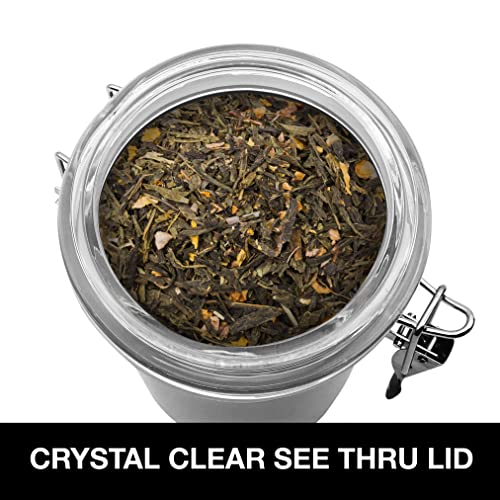 Oggi Stainless Steel Tea Canister 62Oz - Airtight Clamp Lid, Clear See-Thru Top - Ideal For Tea Bag Storage, Loose Tea Storage, Kitchen Storage, Pantry Storage. Large Size 5" X 7.5". #TOP3