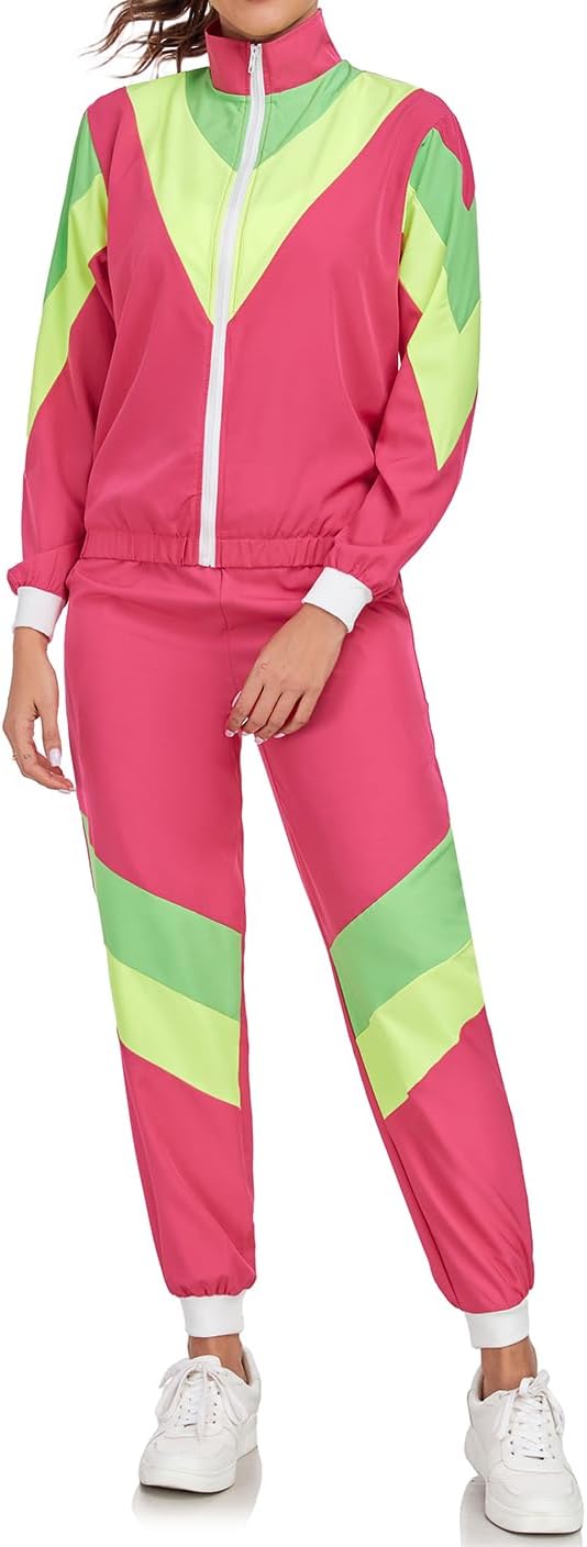 SIZGAROOT 80s 90s Retro Windbreaker Set Women Workout Costume Outfit Track Suit for Women - Image 5