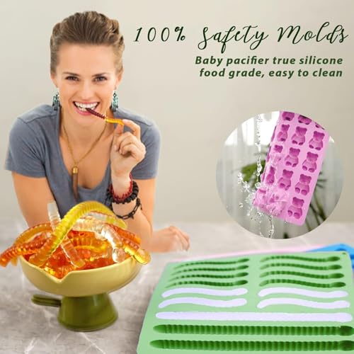 Image of LUSHYUM 4PCS 5~14ML Gummy Bear & Worm Moulds Set, 100 Total Cavities