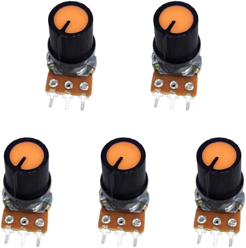 Poilee 5 Piece 10K Ohm Potentiometer 3 Terminals Linear Taper Rotary Audio B Type Potentiometer, B10K