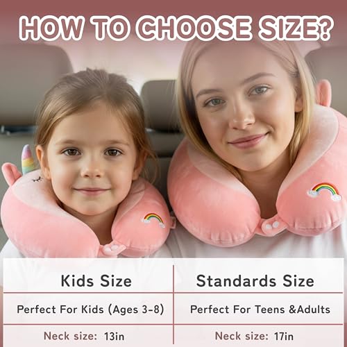 Image of Memory Foam Kids Travel Neck Pillow for Ages 9+, Removable Cover, Unicorn