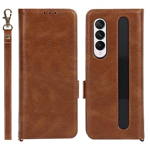 Etui pliable Z Fold3 marron clair pour protéger l'écran et ranger le stylo