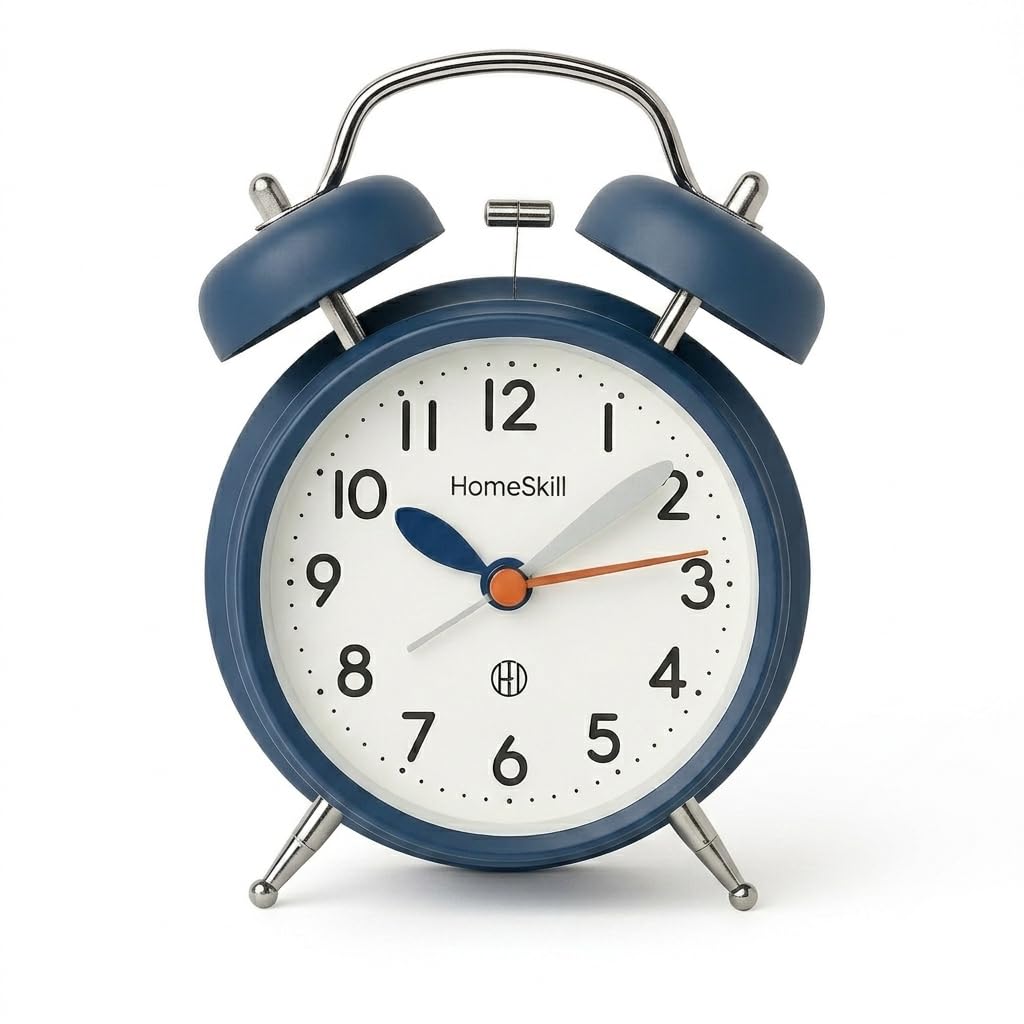 Alram Clock Classic Twin Bell 4.5 Inches Alarm Clock Heavy Sleepers Loud Clock for Adults Silent Non-Ticking, Blue Retro Design with Backlight Alarm Clocks for Bedroom/Office (Blue Metal)-image-34