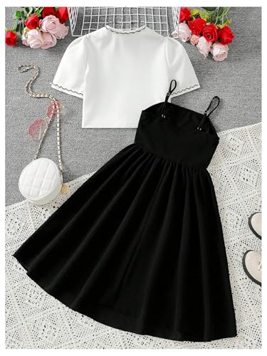 Verdusa Tween Girls Dress 2 Piece Outfits Cami Dress with Bow Shrug Trendy Cute Clothes For Girls 10-122