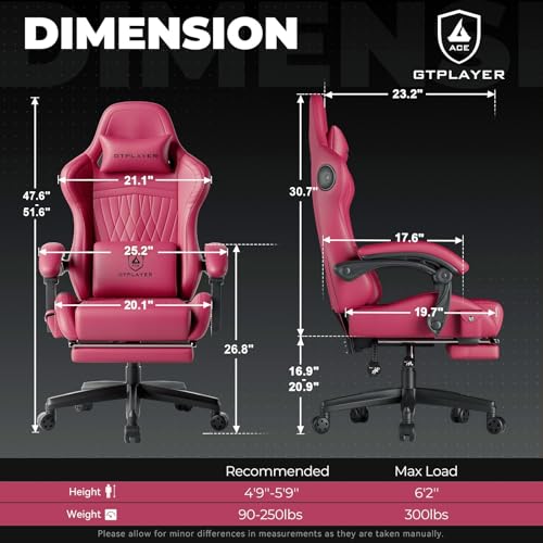 Image of GTPLAYER ACE-PRO Music Gaming Chairs - Built-in Speakers, App Support & Bluetooth Control, Footrest & Pocket, Gamer Chair for Adults, Wine Red