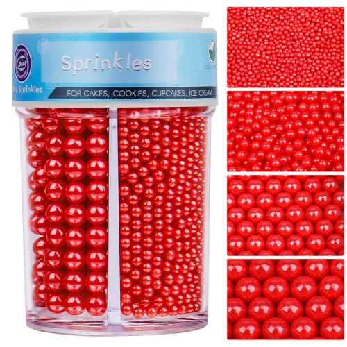 Image of Sprinkles for Cake Decorating, Red Pearl Sprinkles 4 Sizes Mix for Cake Cupcake Cookie Baking Donuts Ice Cream Toppings