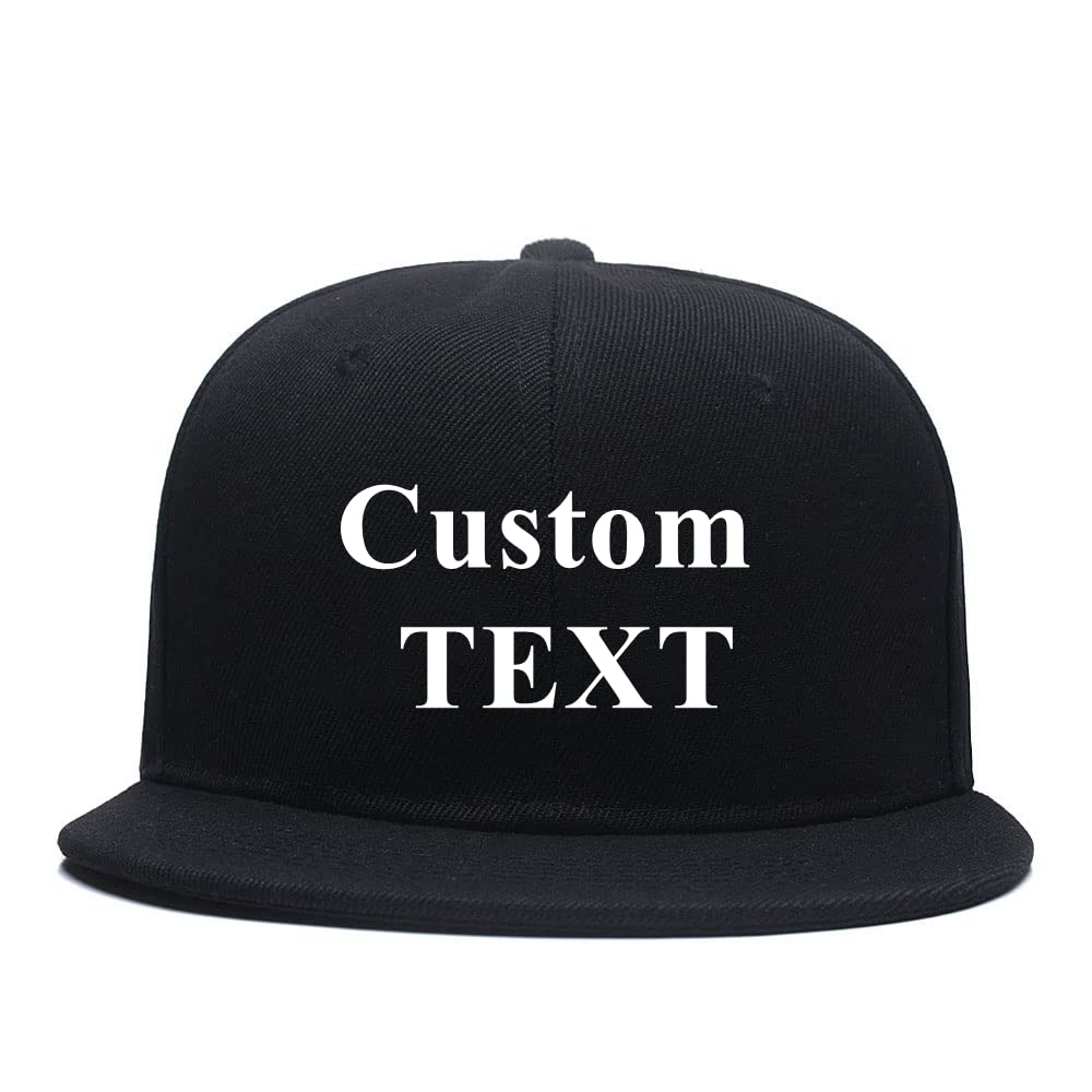 Flat Bill Classic Hat Adjustable Personalised Brim High Top End Trendy Color Style Plain Tone Custom Baseball Cap (Black)
