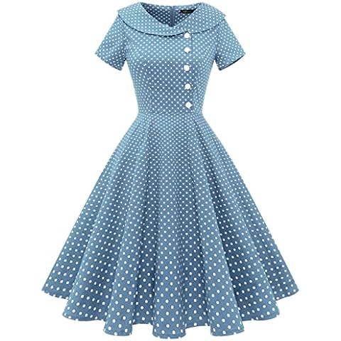 Wedtrend Women's 1950s Vintage Audrey Hepburn Style Cocktail Swing Dresses WTP20007SkyBlueSmallWhiteDotM Cover