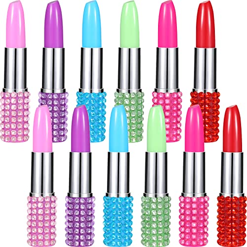Image of Spakon 12 Packs Rhinestone Crystal Ballpoint Pen Lipstick Shape Novelty Pens Bulk Multicolor Mini Ballpoint for Women Office Party Favors