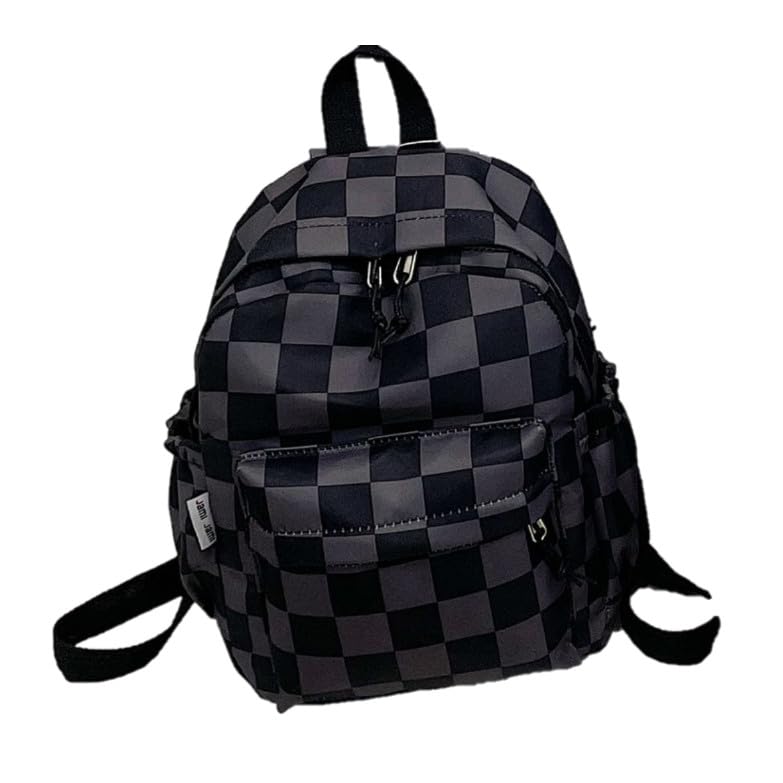 Mochila Feminina Escolar Universitária De Viagem Moda Casual Xadrez Unissex(Preto)