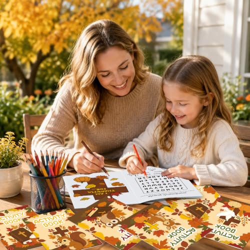 Bulk Fall Activity Books, 24Pcs Autumn Mini Games Coloring Booklet for Kids - image 5