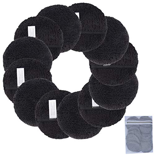 KinHwa Makeup Entferner Pads Wiederverwendbare Abschminkpads Waschbar Mikrofaser Abschminkpads Gesicht Superweich Gesichtsreinigungs Pads Mit Wäschebeutel Schwarz 12Stück