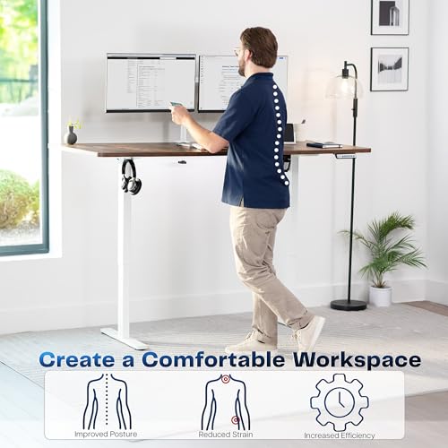 Image of VIVO Rustic Vintage Brown 71 x 36 in Standing Desk, DESK-KIT-1W7N-36 | Electric, Holds 220 lbs, Sit Stand, Height Adjustable, Extra Deep Table Top, Memory Presets, 1B Series, White Frame