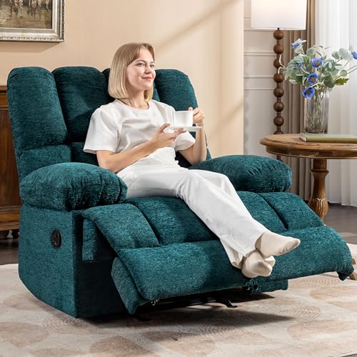 WILLOVE Oversized Rocker Recliner Chair Rocking Recliners Overstuffed Soft Big Man Manual Recliner Extra Large Living Room Chair 350 LBS Capacity, Teal, L