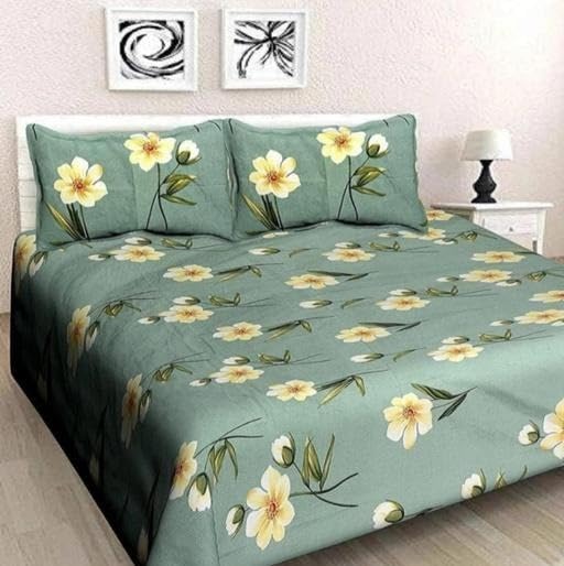 Image of Cotton Double bedsheet 220TC Soft Breathable Superfine Bedding Set Cartoon Design with Pillow Covers for Bedroom Comfort use Mint Green Double